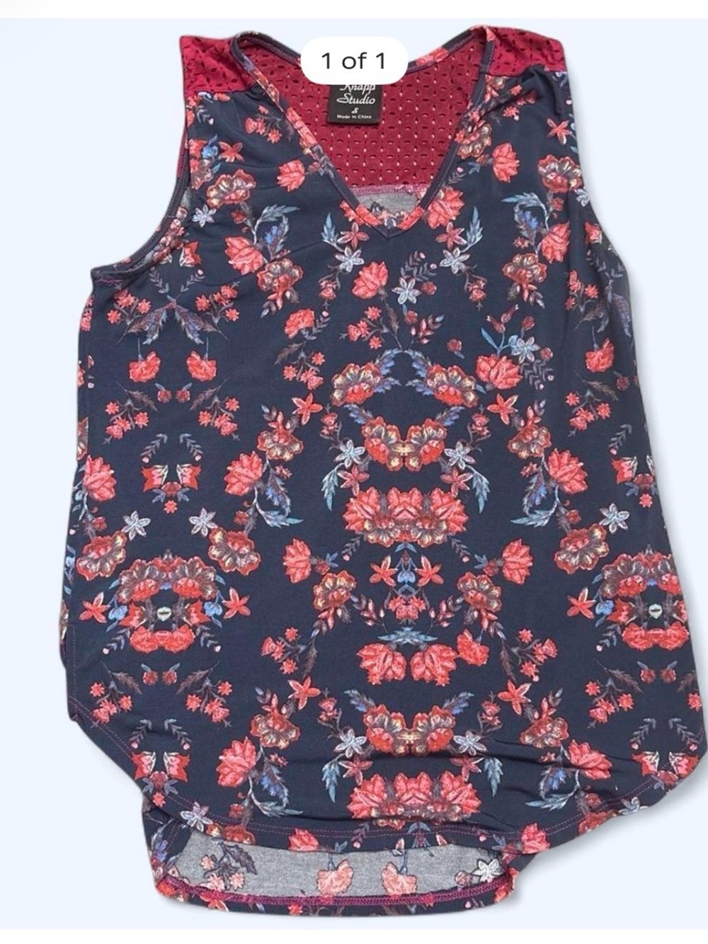 Studio Scoop Neck Floral Tank Top - Navy with Coral Flowers